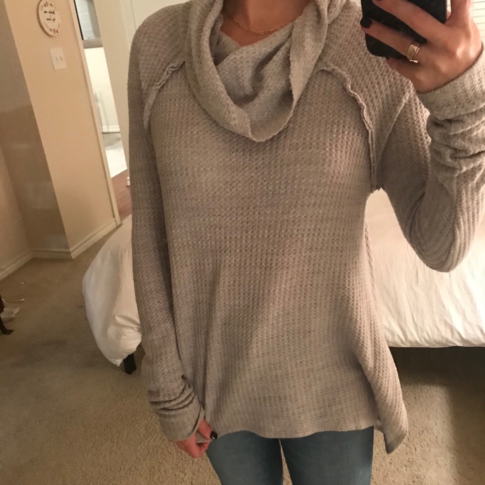 Inspired hearts cowl neck grey sweater
